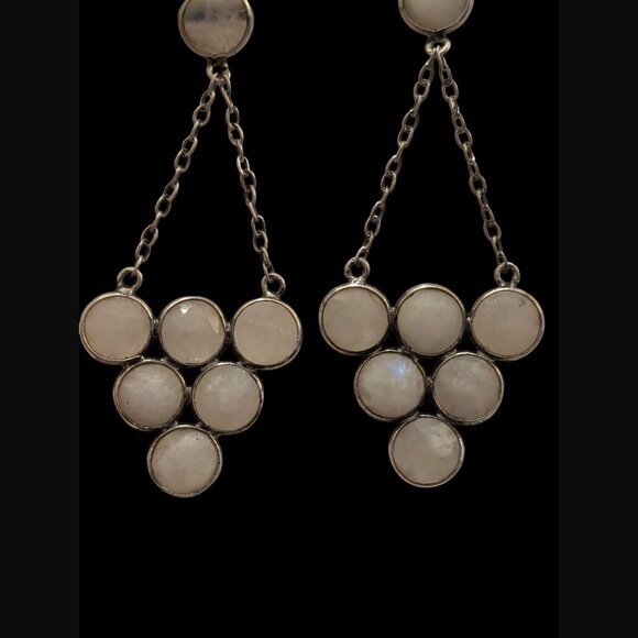 925 Sterling Silver Moonstone Triangle Drop Dangle 2.5" Long Stud Earrings - Picture 4 of 13